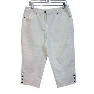 Talbots‎ Capri Pants Womens 12P White Good Snap Hem Stretch Denim Cropped Jeans
